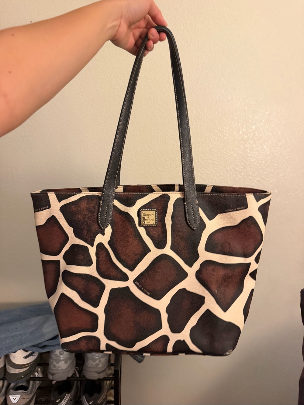 Dooney & Bourke Brown and Cream Giraffe-Print Tote